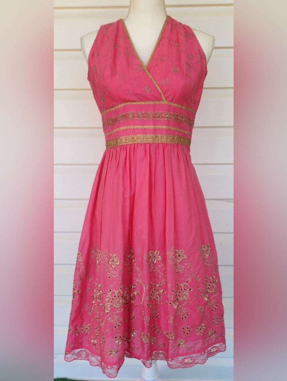 Express Coral Pink Midi Cottpm Dress with Gold Embroidery!!!
